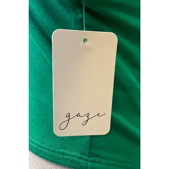 Gaze Crop Top Womens Medium Green Rayon Cap Sleeve Scoop Neck Stretch Pullover - Picture 5 of 7